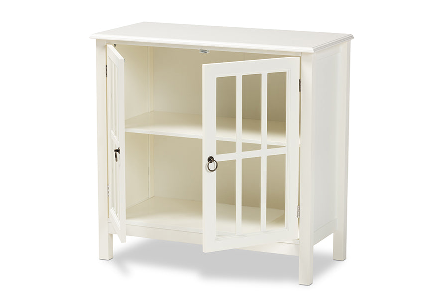 Baxton Studio Kendall Classic and Traditional White Finished Wood and Glass Kitchen Storage Cabinet