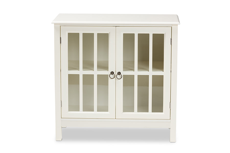 Baxton Studio Kendall Classic and Traditional White Finished Wood and Glass Kitchen Storage Cabinet