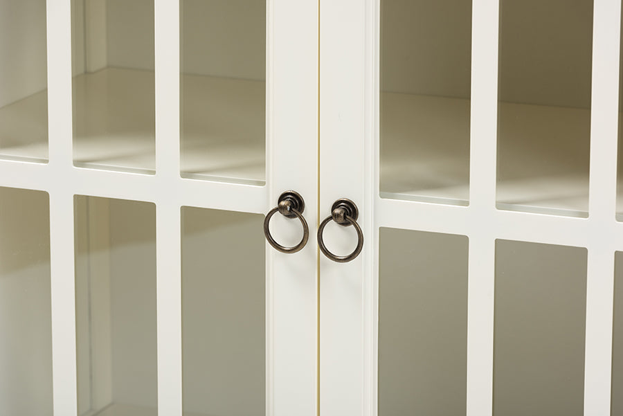 Baxton Studio Kendall Classic and Traditional White Finished Wood and Glass Kitchen Storage Cabinet