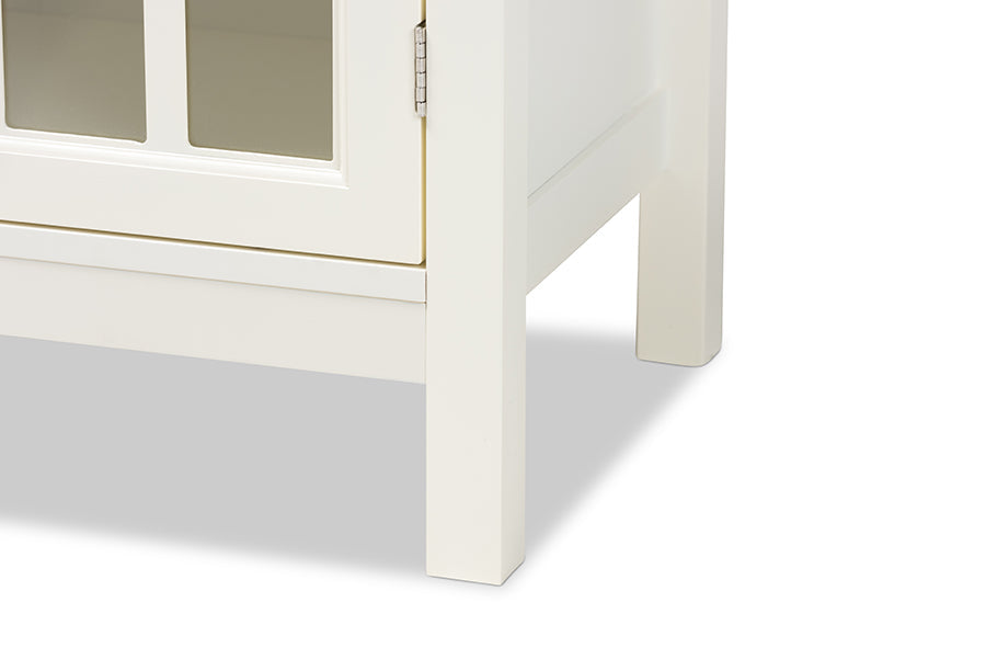 Baxton Studio Kendall Classic and Traditional White Finished Wood and Glass Kitchen Storage Cabinet