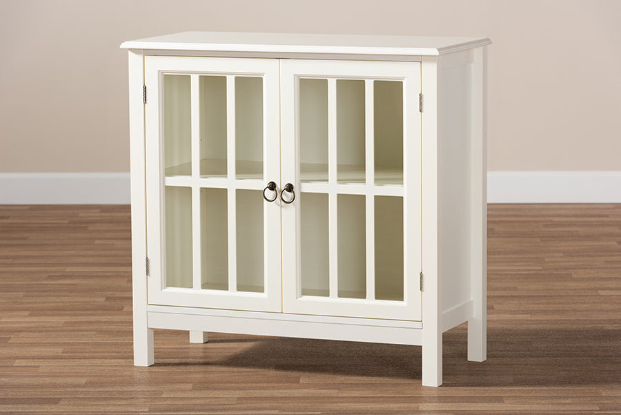 Baxton Studio Kendall Classic and Traditional White Finished Wood and Glass Kitchen Storage Cabinet