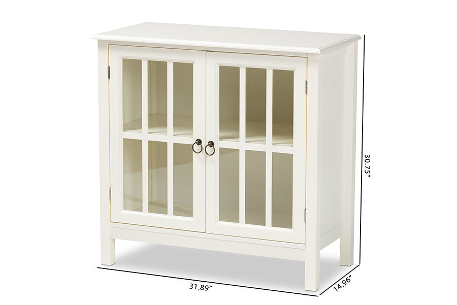 Baxton Studio Kendall Classic and Traditional White Finished Wood and Glass Kitchen Storage Cabinet