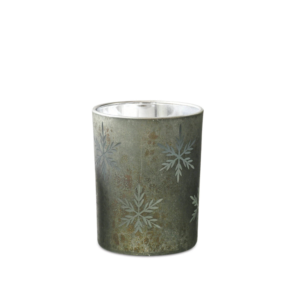 Etched Snowflake Mecury Glass Candle Holder (Set of 2)
