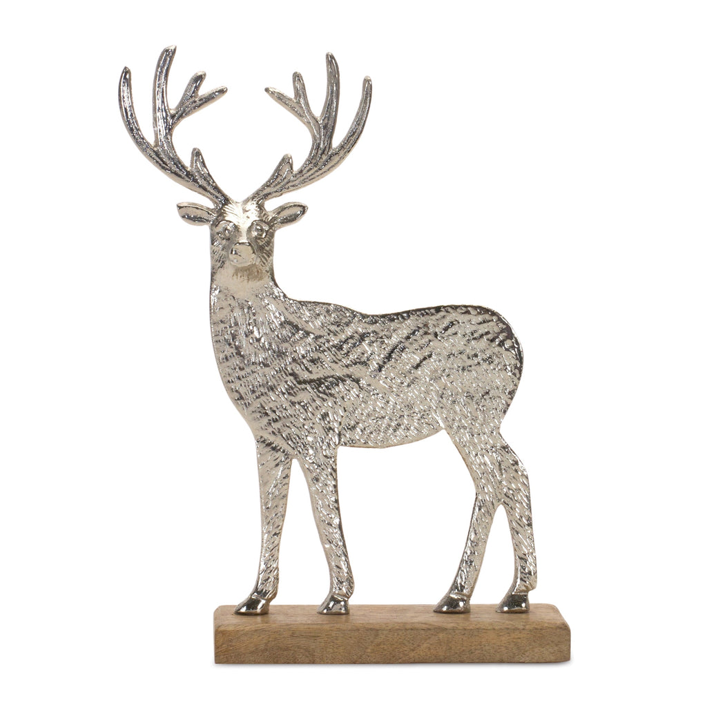 Metal Deer Silhouette with Wood Base (Set of 2)