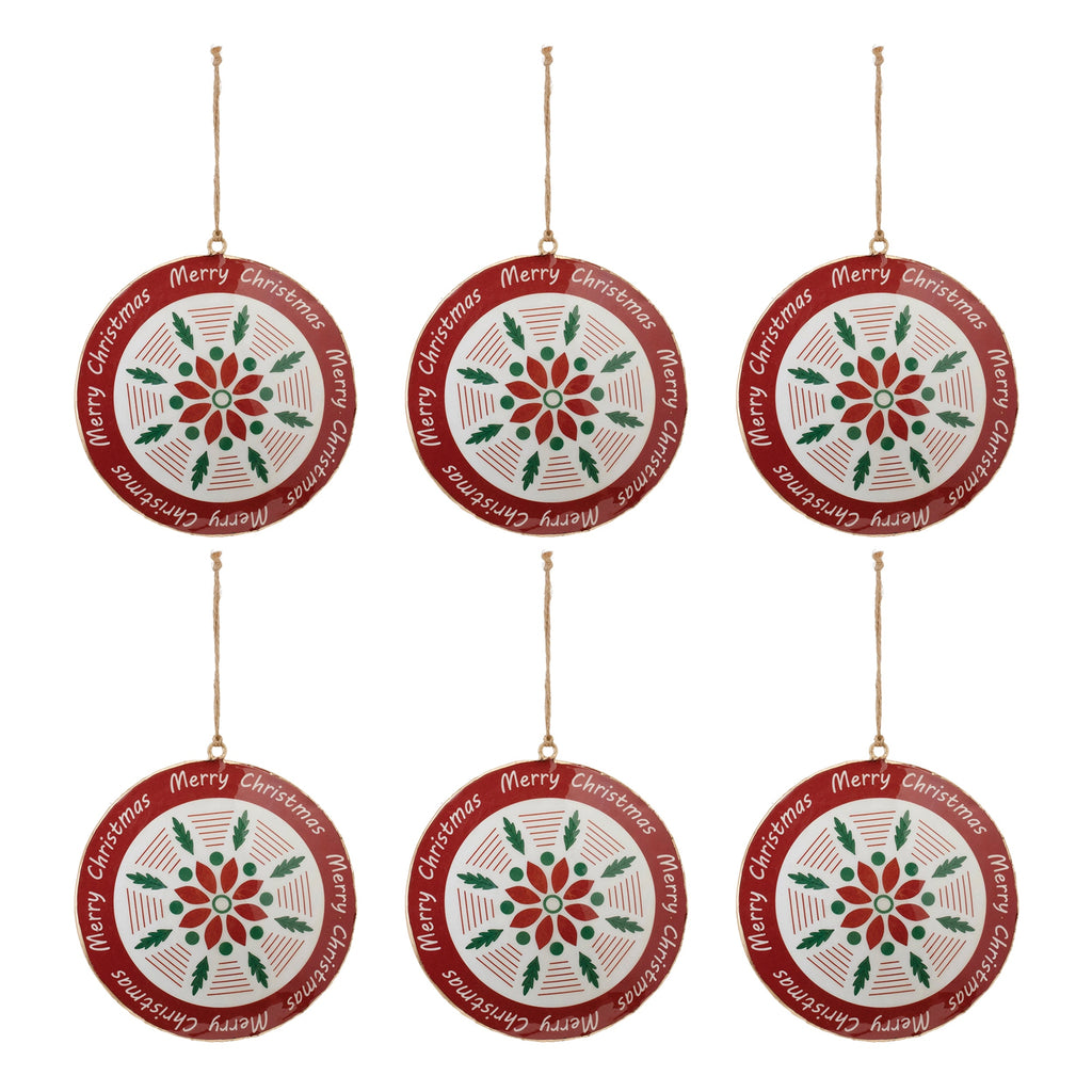 Metal Merry Christmas Snowflake Disc Ornament (Set of 6)