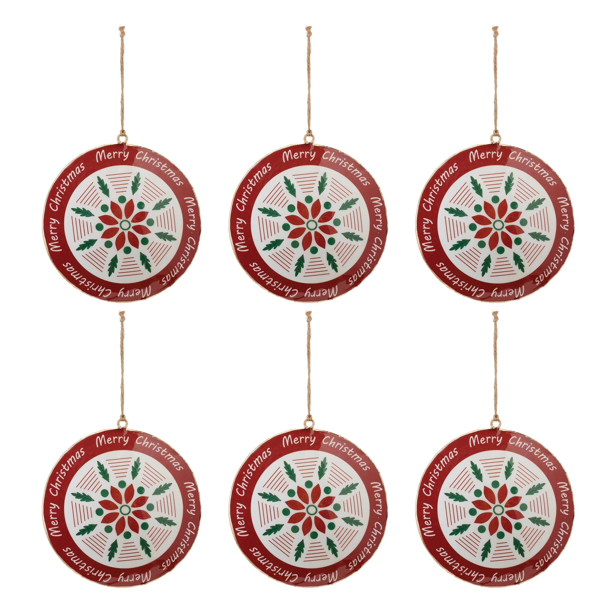 Metal Merry Christmas Snowflake Disc Ornament (Set of 6)