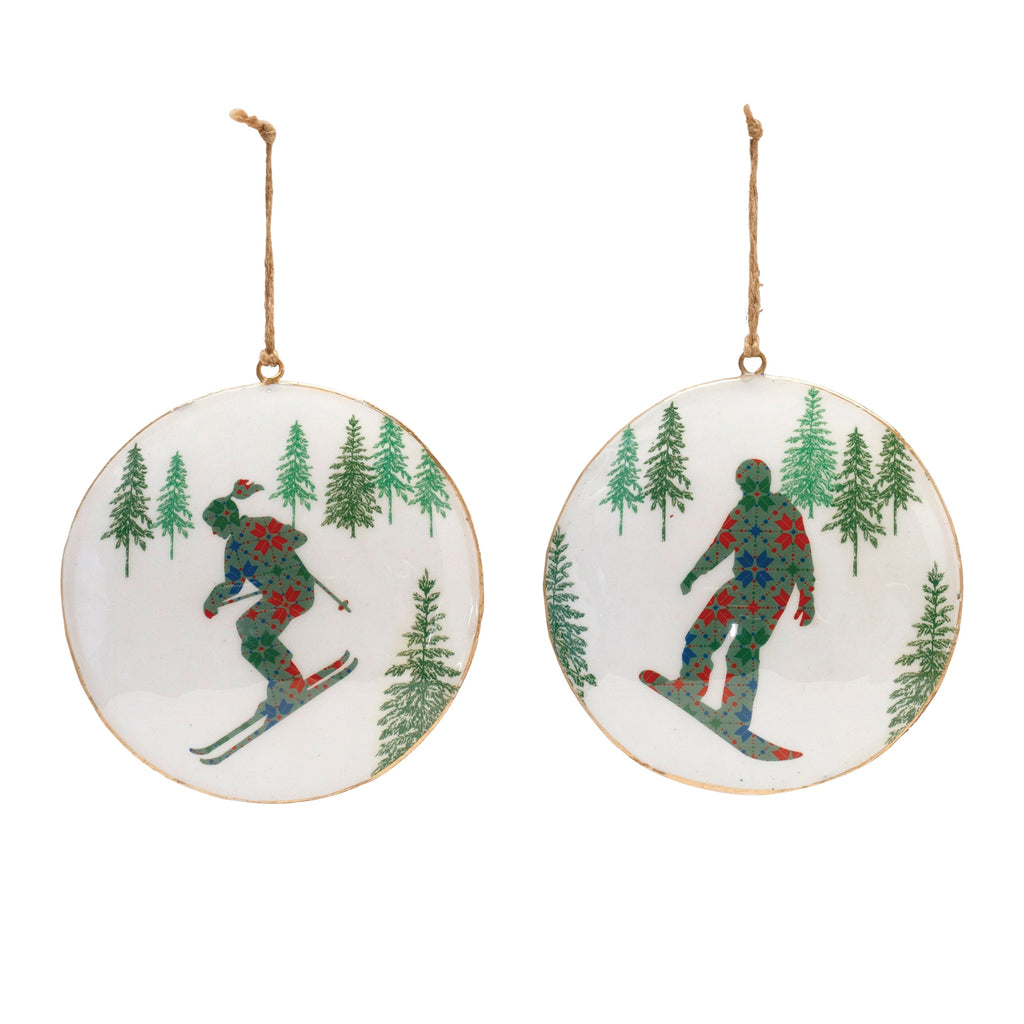 Metal Snowboard Forest Disc Ornament (Set of 6)