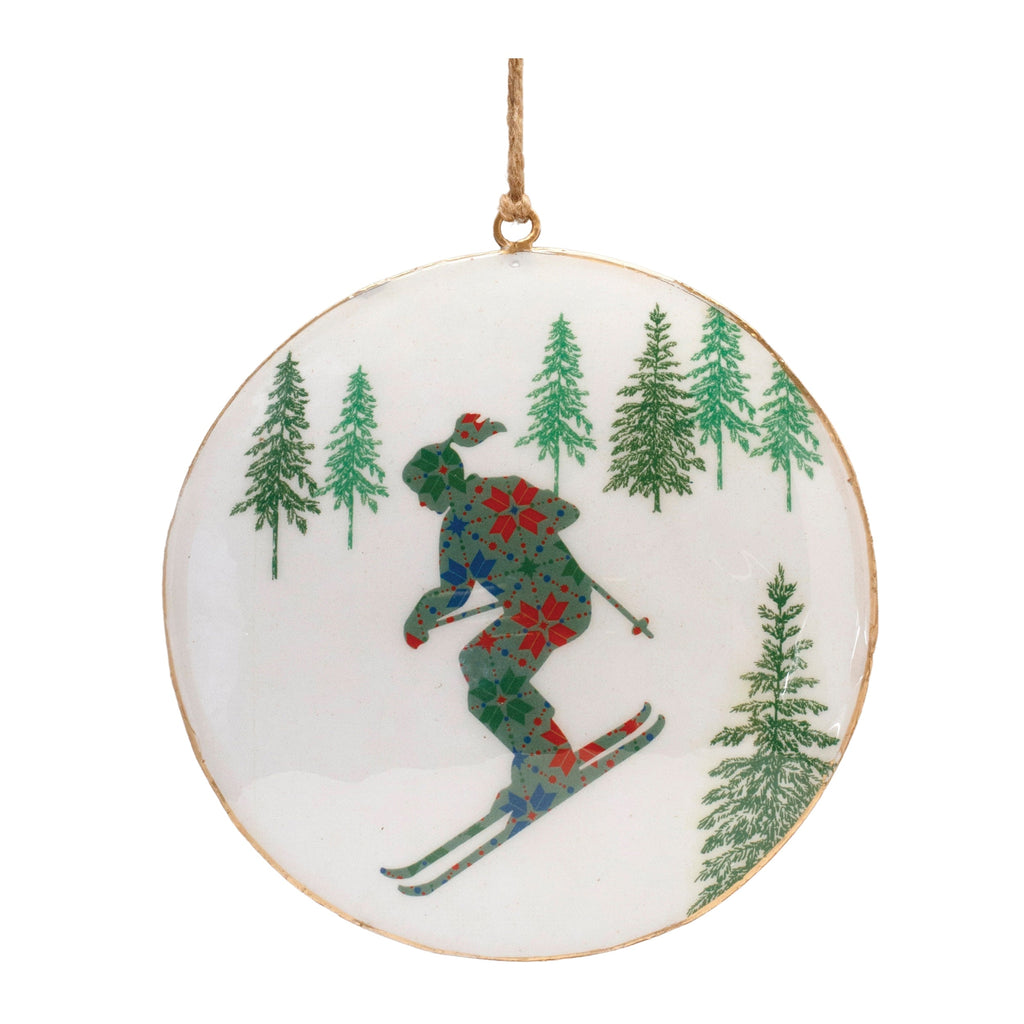 Metal Snowboard Forest Disc Ornament (Set of 6)