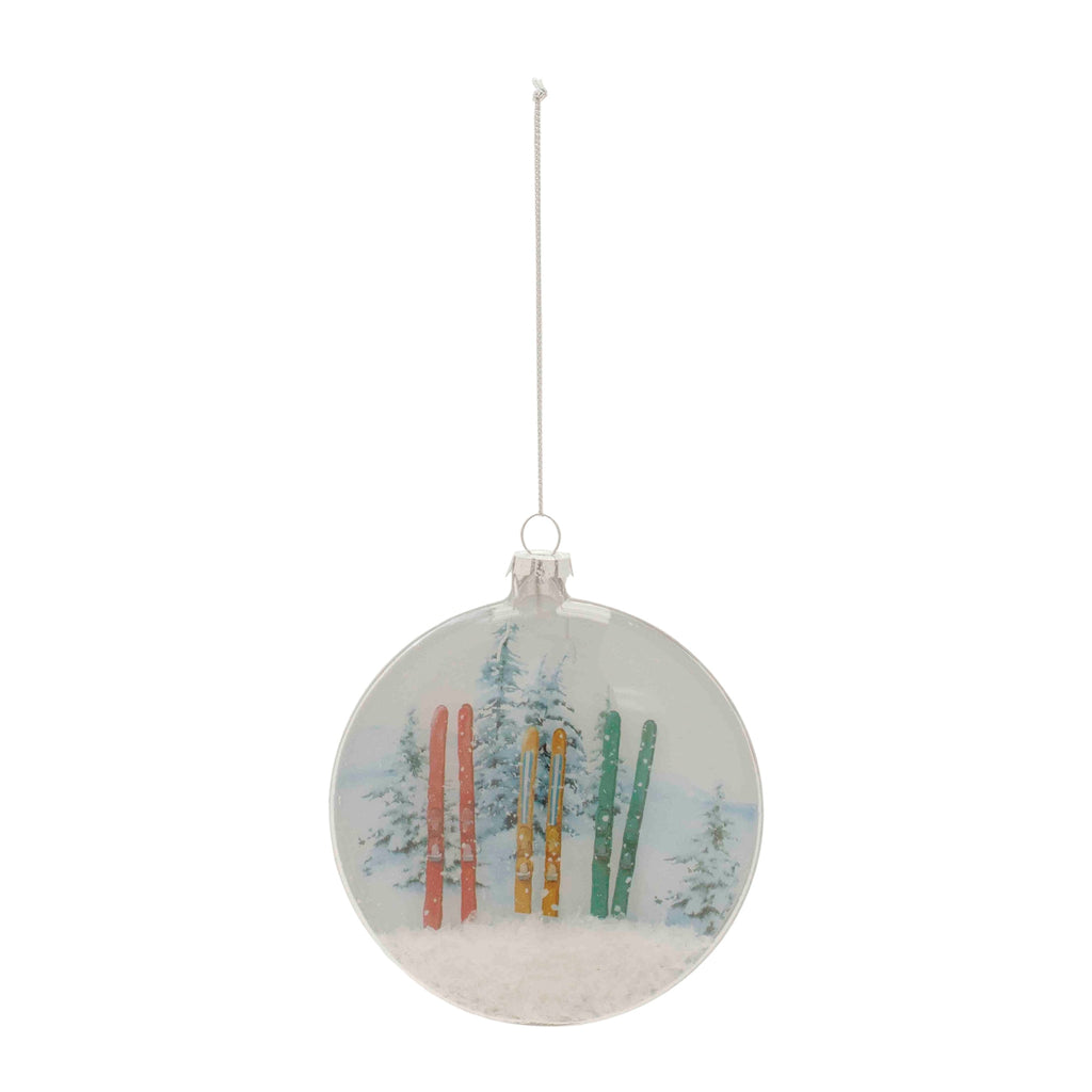 Glass Ski and Snow Disc Ornament (Set of 6)