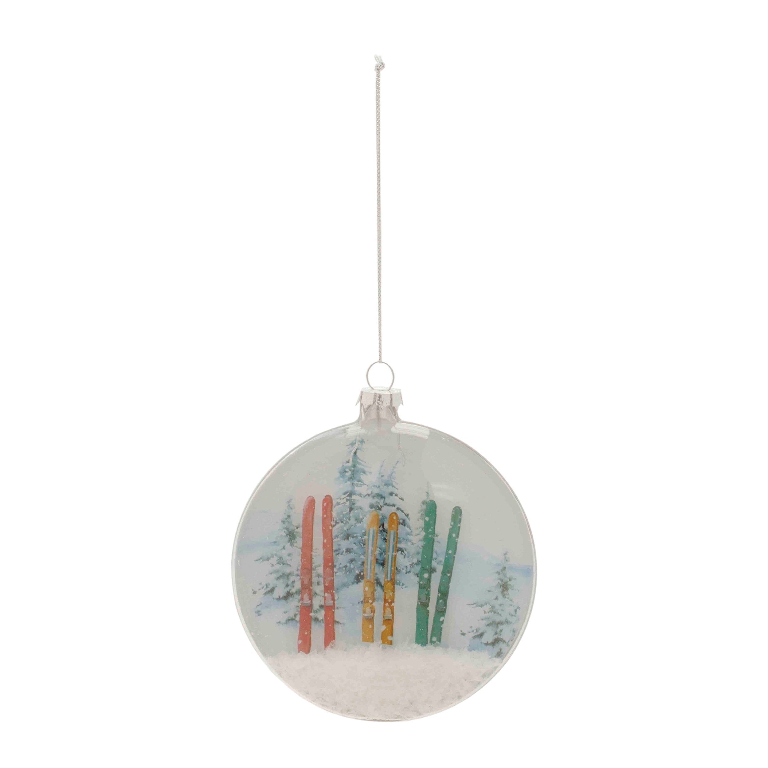 Glass Ski and Snow Disc Ornament (Set of 6)