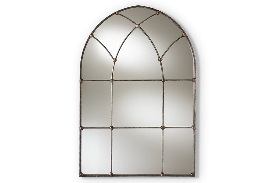 Baxton Studio Tova Vintage Farmhouse Antique Silver Finished Arched Window Accent Wall Mirror