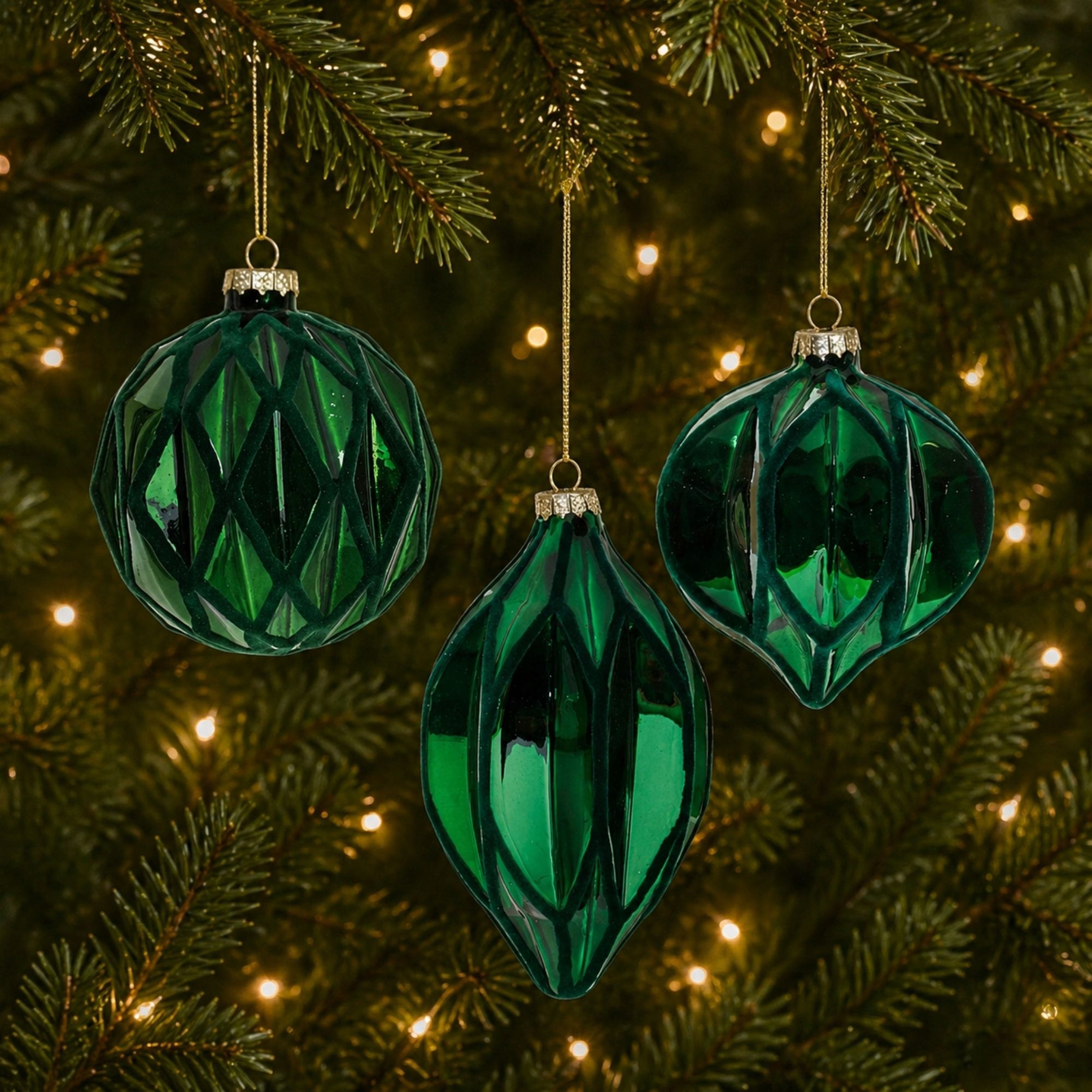 Green Textured Harlequin Glass Ornament (Set of 6)