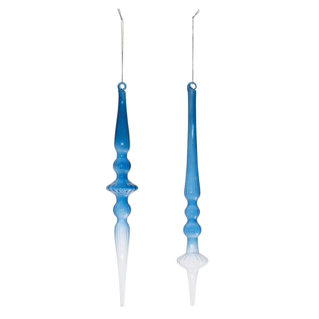 Blue Ombre Glass Finial Drop Ornament (Set of 12)