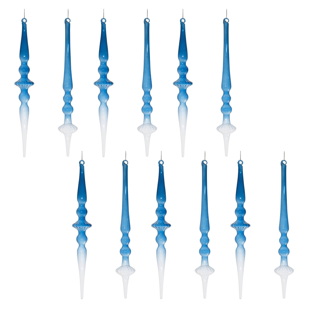 Blue Ombre Glass Finial Drop Ornament (Set of 12)