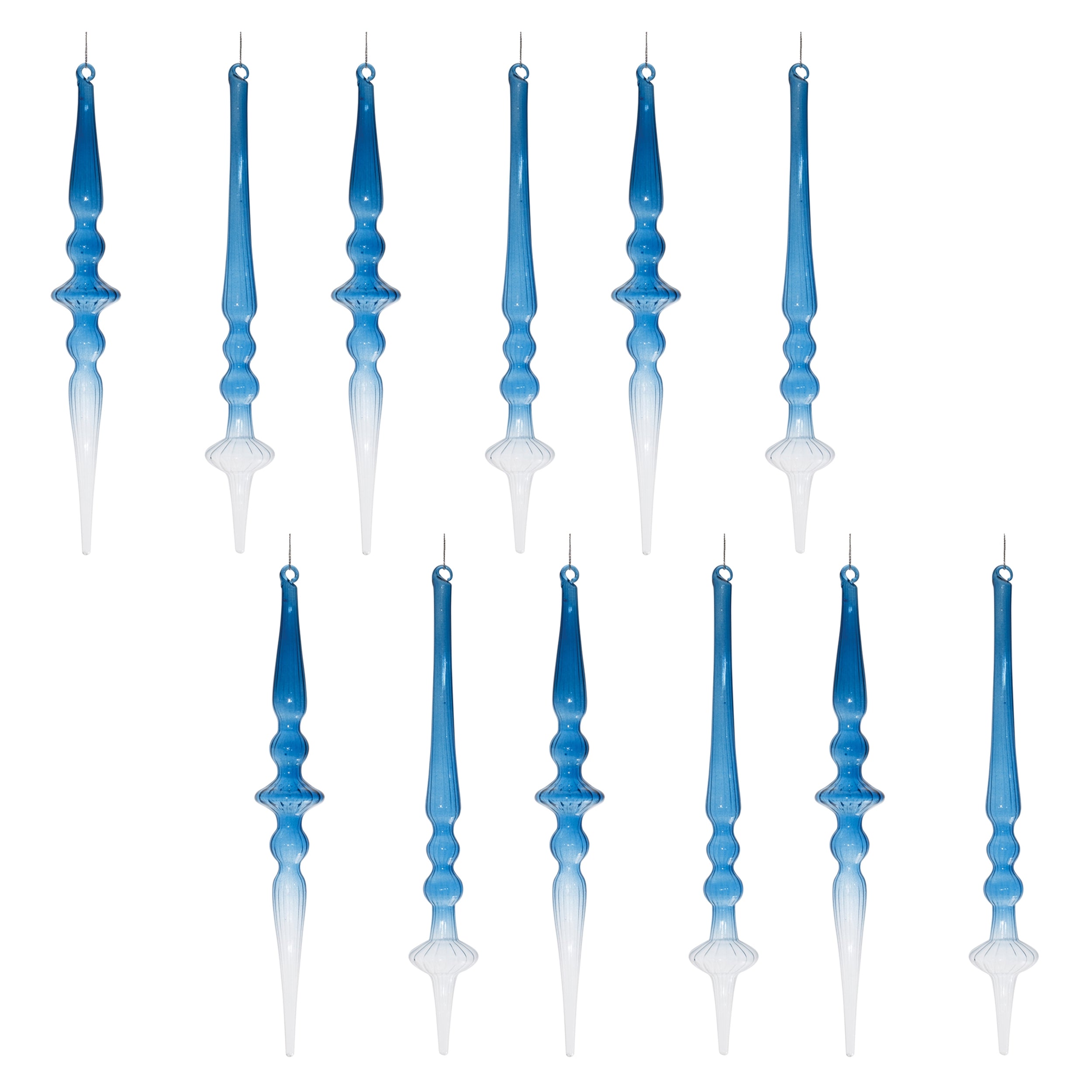 Blue Ombre Glass Finial Drop Ornament (Set of 12)