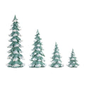 Flocked Seafoam Pine Tree with Carved Design (Set of 4)