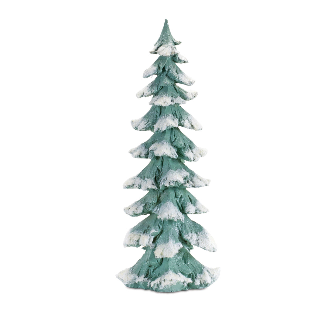 Flocked Seafoam Pine Tree with Carved Design (Set of 4)