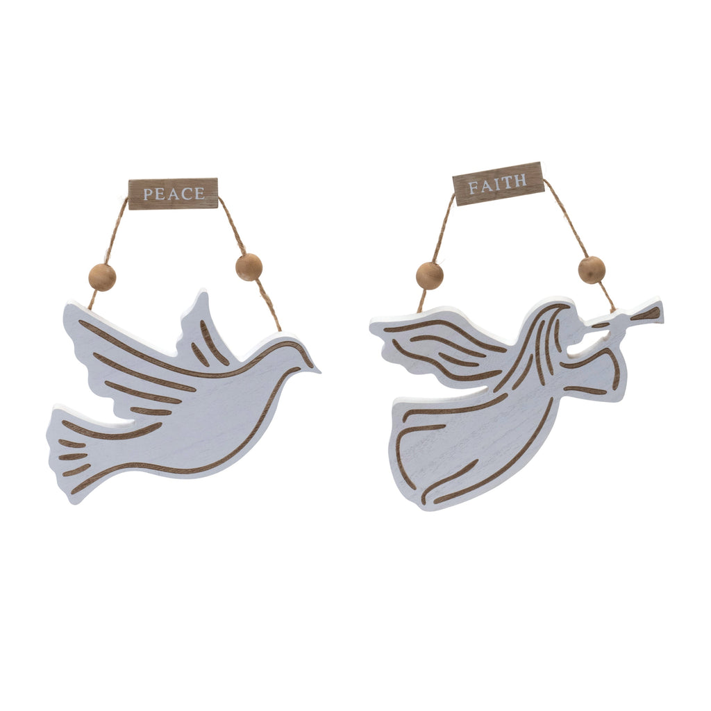 Wood Dove and Angel Sentiment Ornament (Set of 6)