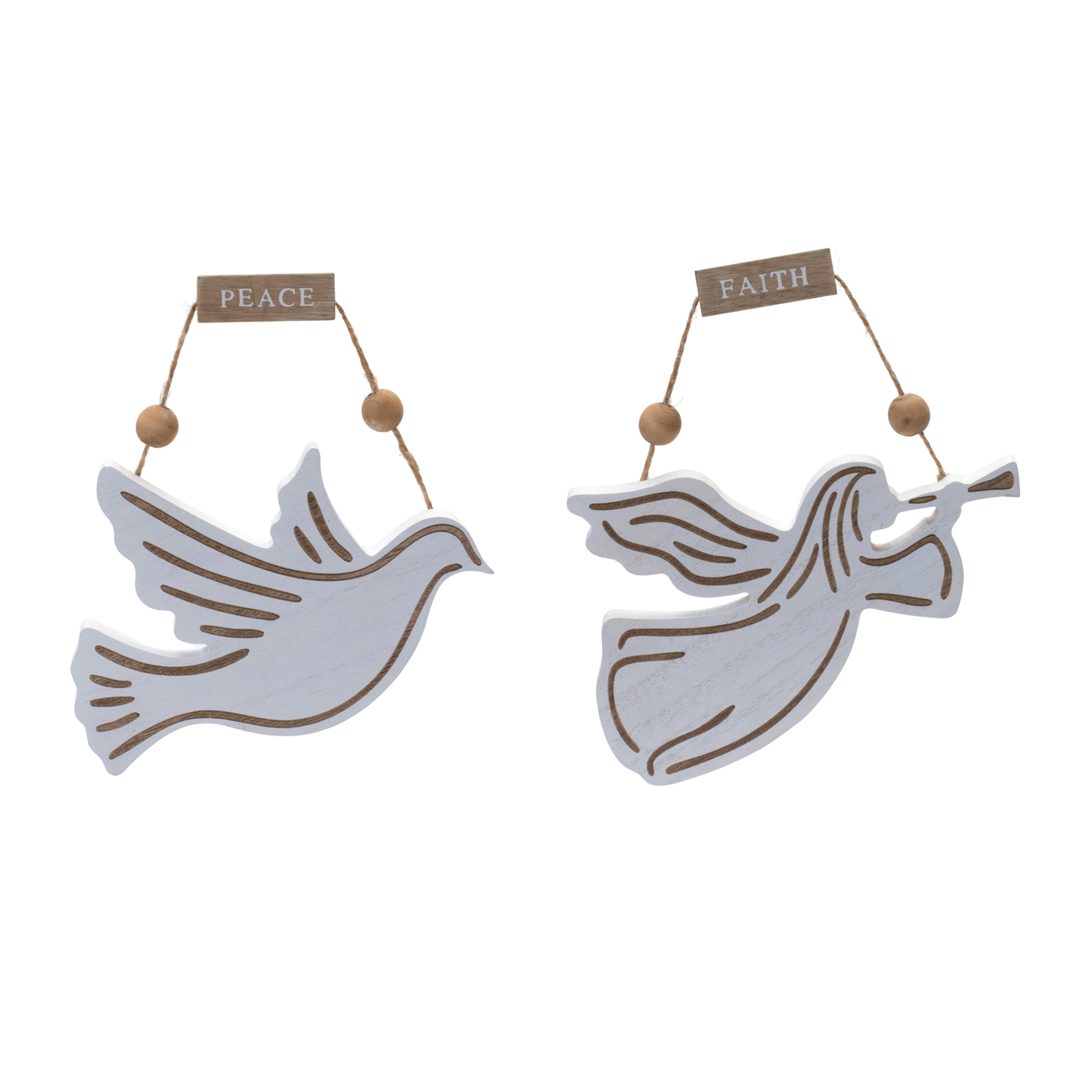 Wood Dove and Angel Sentiment Ornament (Set of 6)