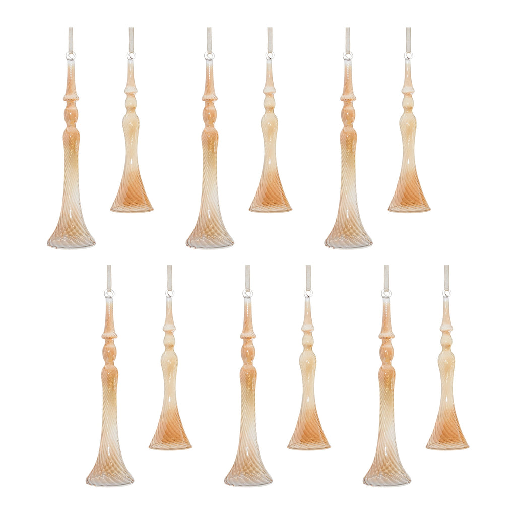 Amber Ombre Swirl Glass Drop Ornament (Set of 12)