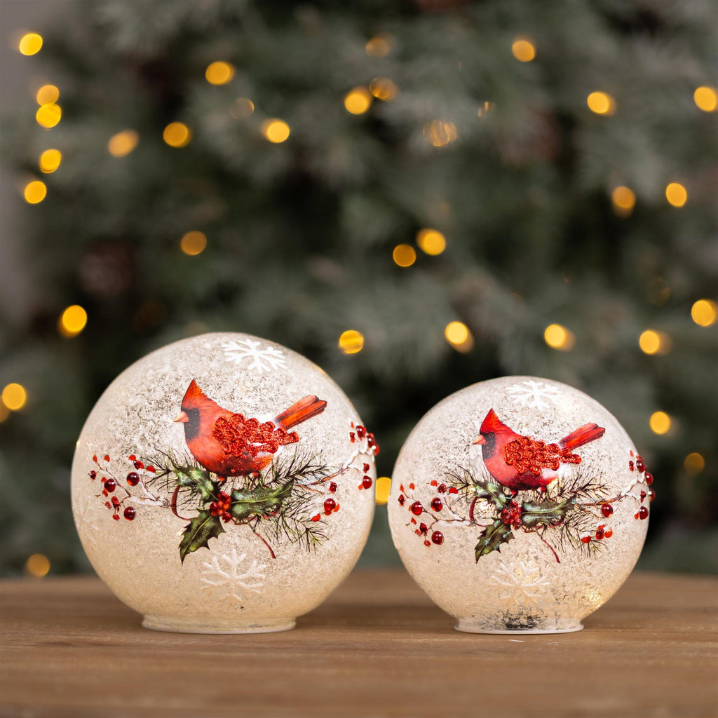 LED Frosted Cardinal Berry Globe (Set of 2)