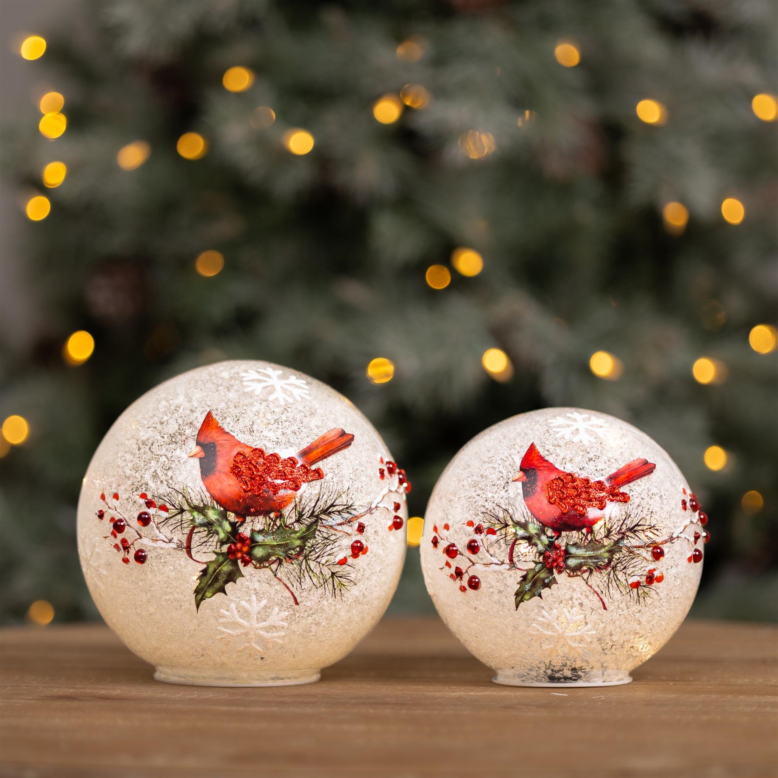 LED Frosted Cardinal Berry Globe (Set of 2)