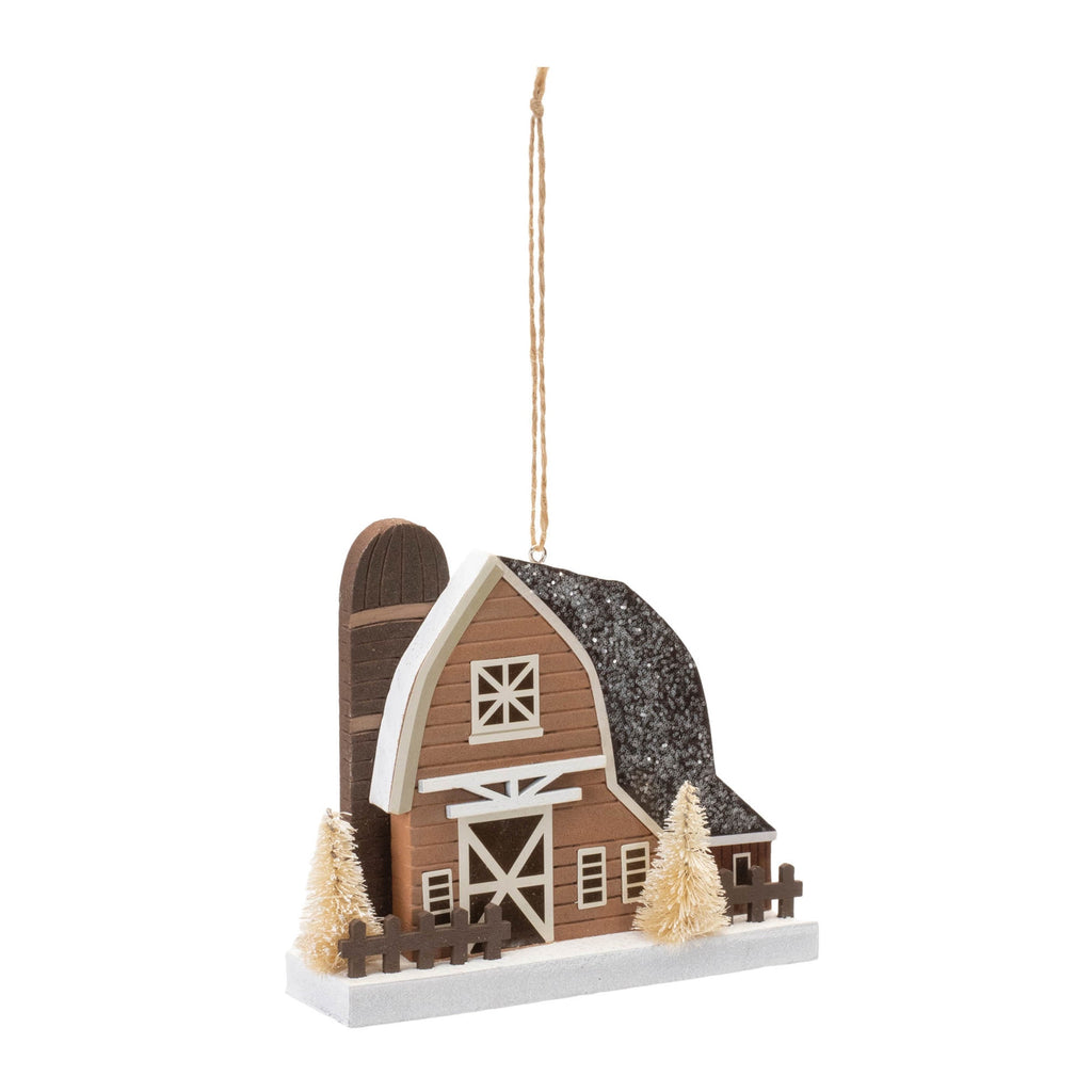Glittered Barn Ornament (Set of 6)