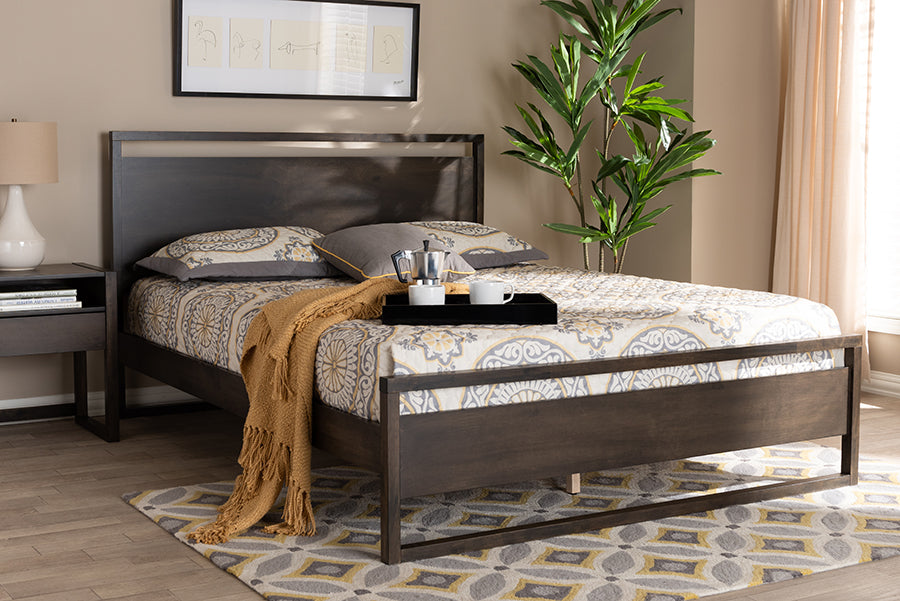 Baxton Studio Inicio Modern and Contemporary Charcoal Brown Finished Wood Queen Size Platform Bed