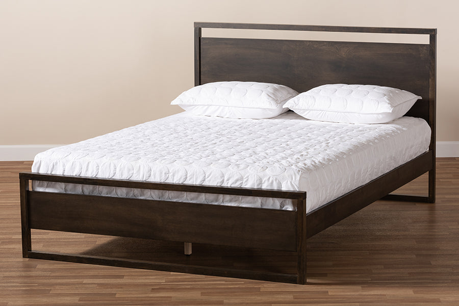 Baxton Studio Inicio Modern and Contemporary Charcoal Brown Finished Wood Queen Size Platform Bed
