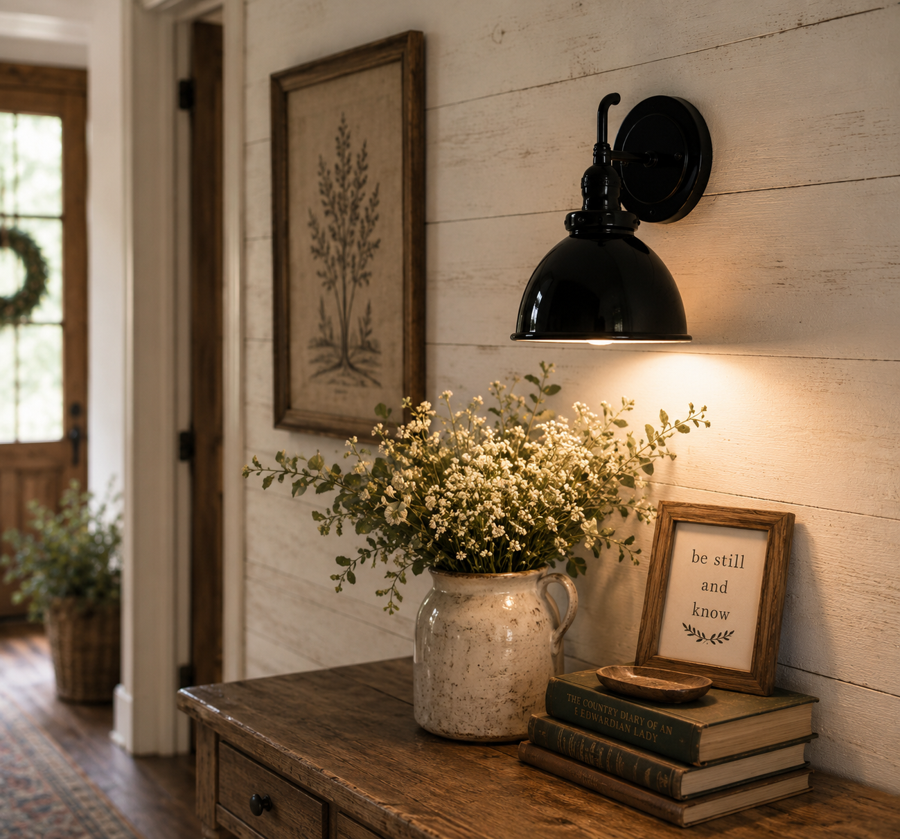 Small Black Enamel Farmhouse Wall Sconce Lighting