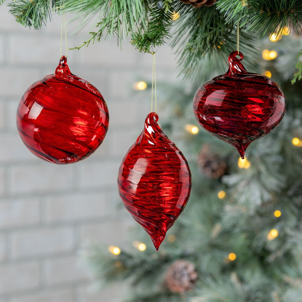 Red Swirl Glass Ornament (Set of 6)