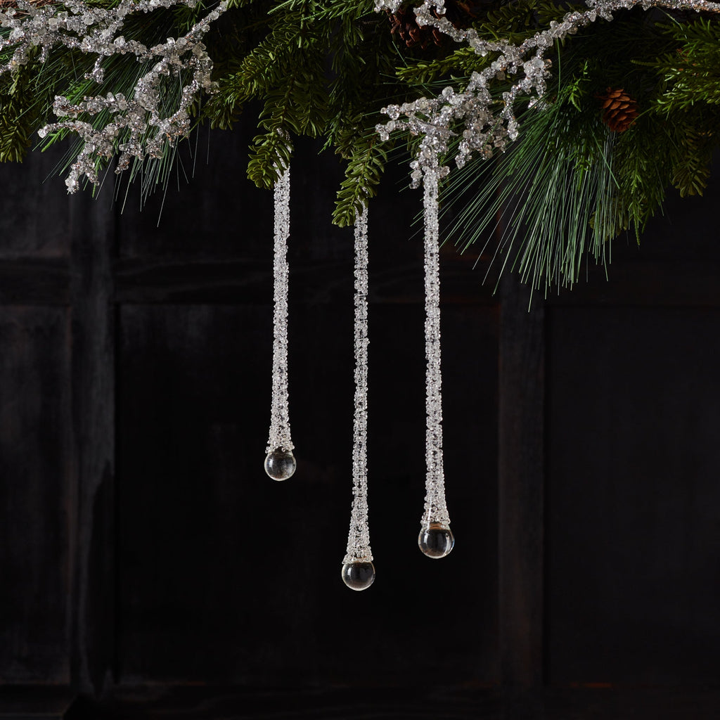 Clear Beaded Glass Icicle Drop Ornament (Set of 6)