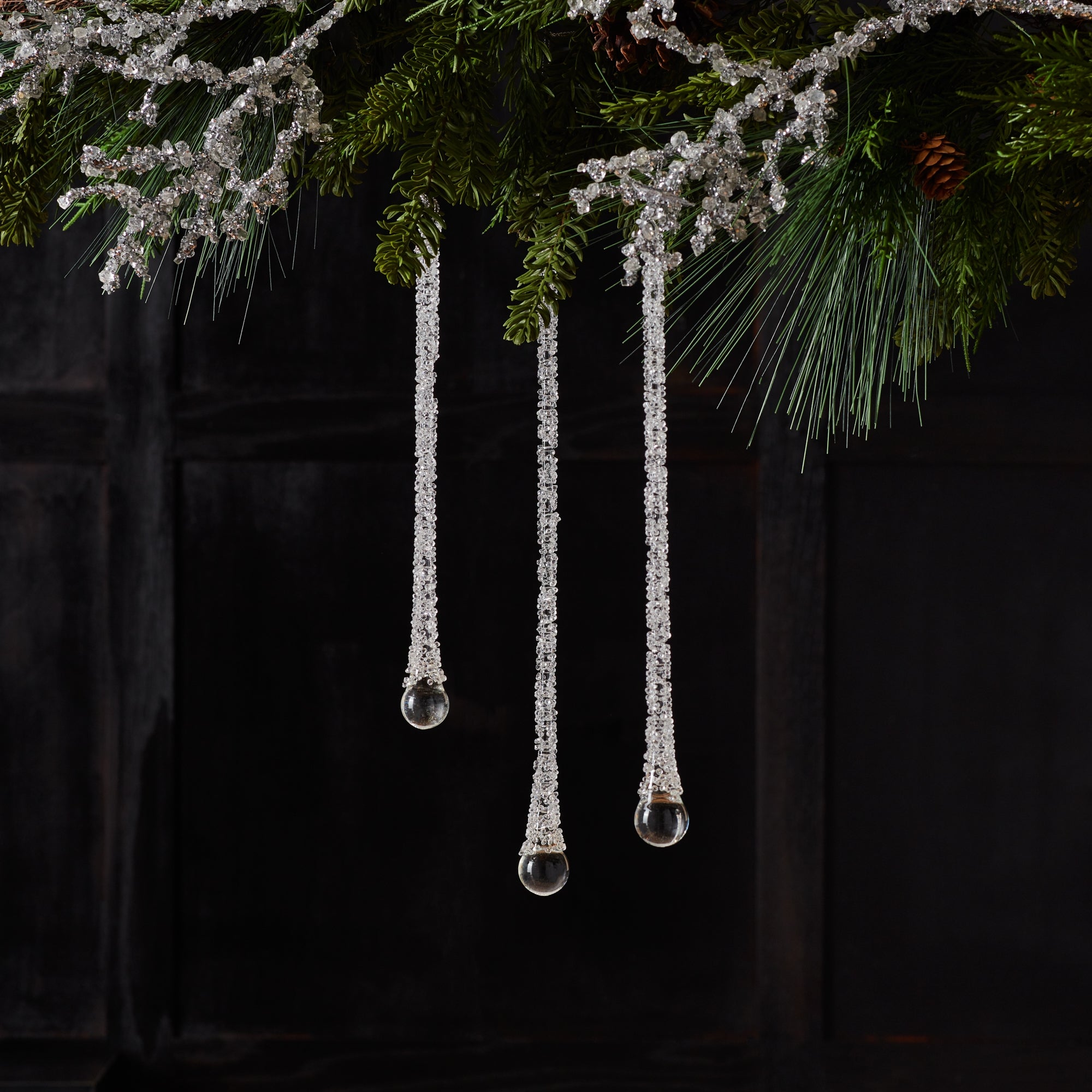 Clear Beaded Glass Icicle Drop Ornament (Set of 6)