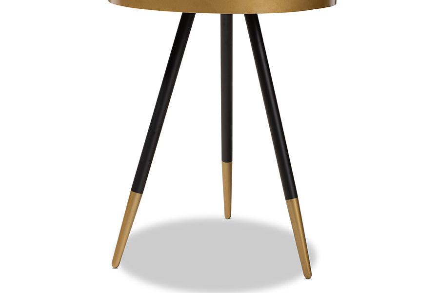 Baxton Studio Lauro Modern and Contemporary Round Walnut Wood and Metal End Table with Two-Tone Black and Gold Legs