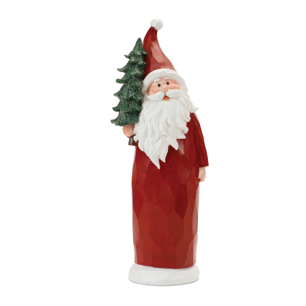 Carved Santa with Glittered Pine (Set of 2)