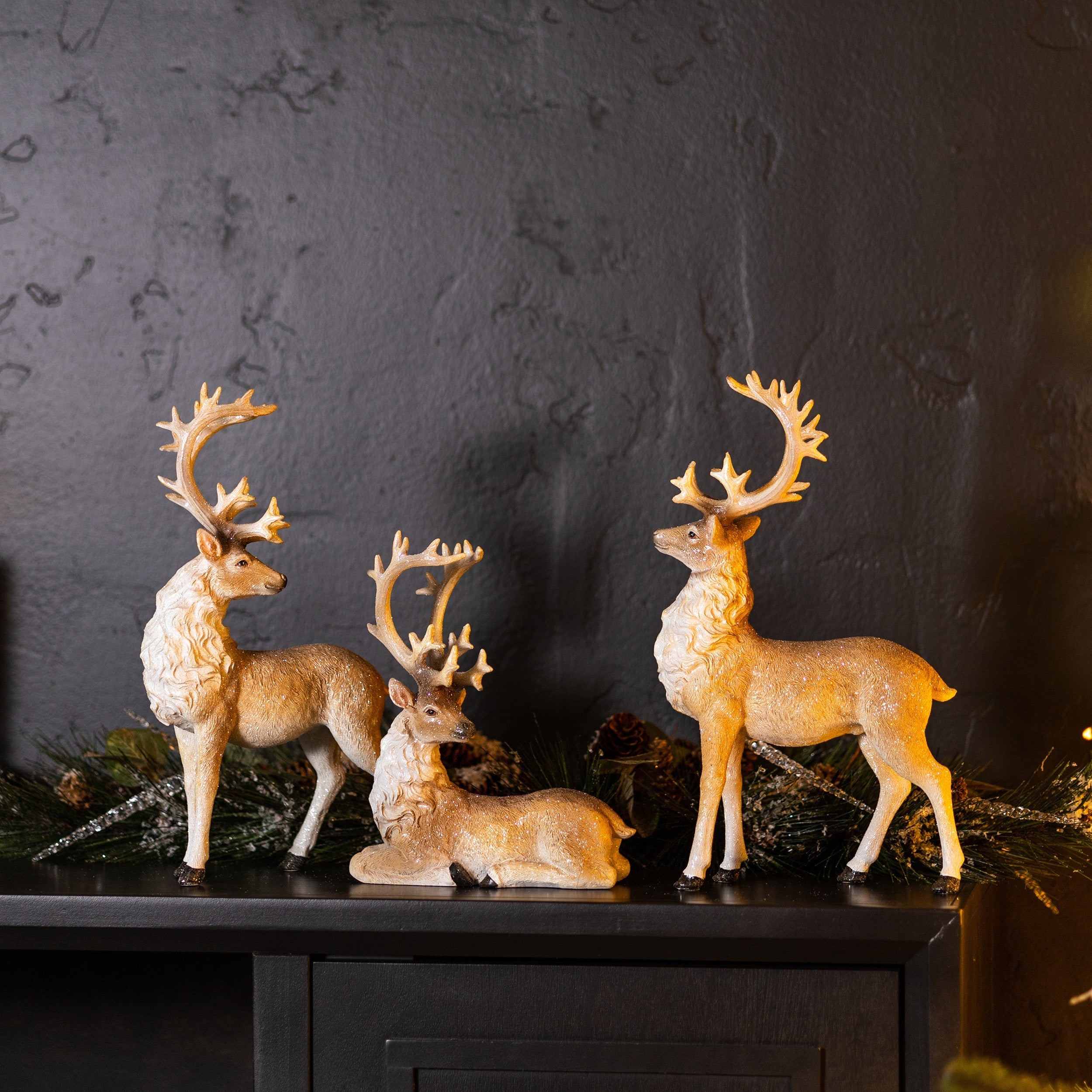 Glittered Holiday Deer Figurine (Set of 3)