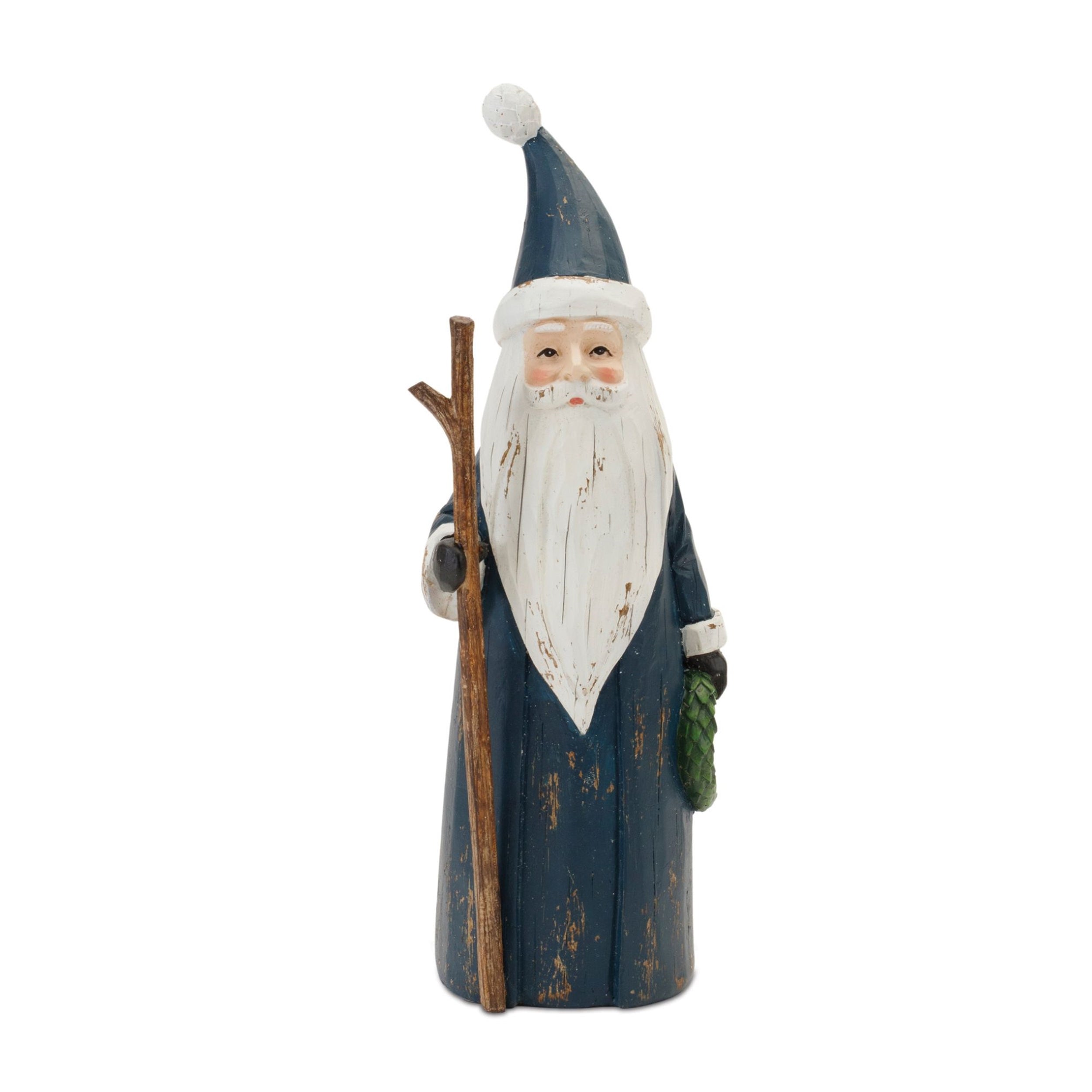 Carved Woodland Santa with Deer Figurine (Set of 2)