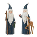 Carved Woodland Santa with Deer Figurine (Set of 2)