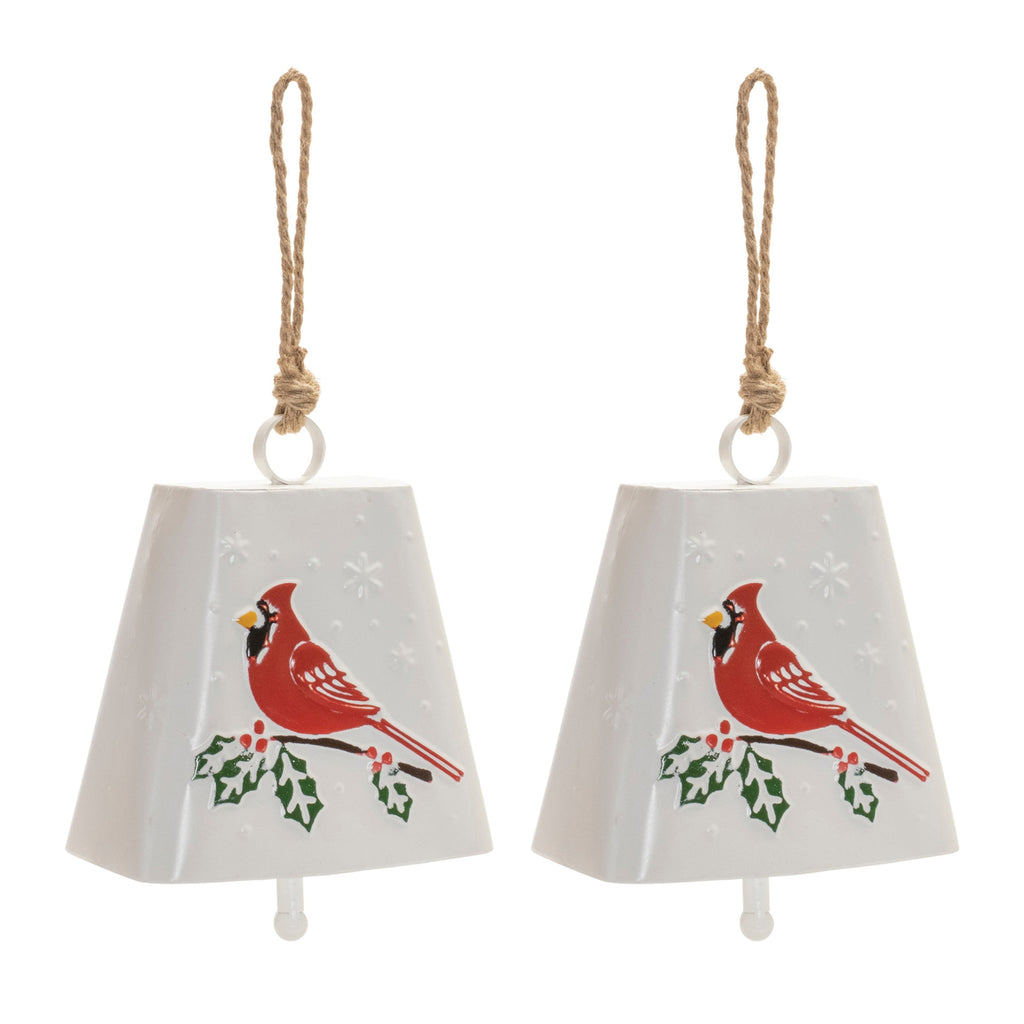 Metal Cardinal Bird Bell Ornament (Set of 2)