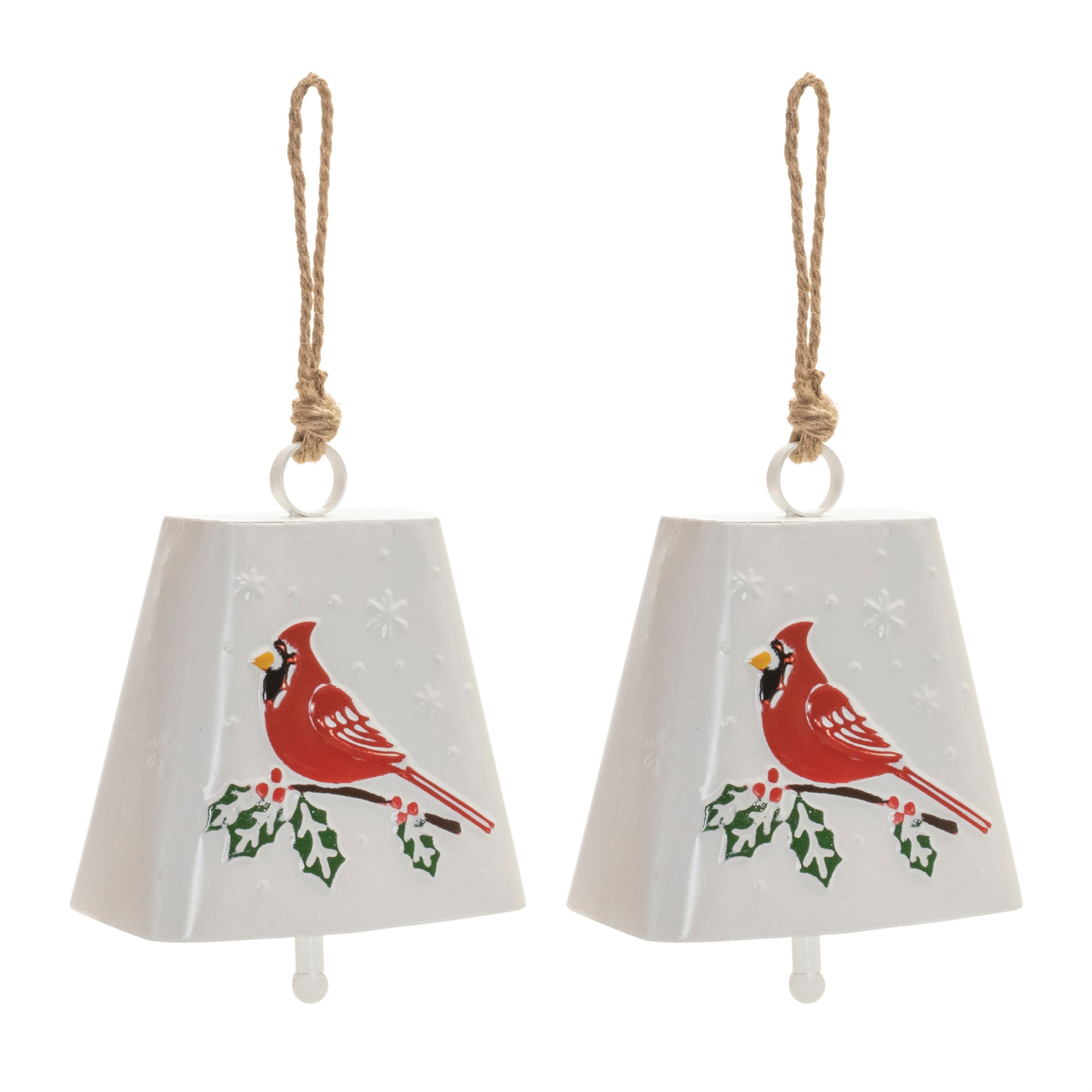 Metal Cardinal Bird Bell Ornament (Set of 2)