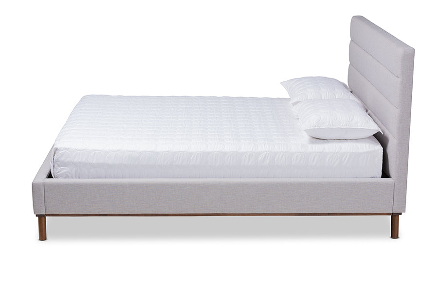 Baxton Studio Erlend Mid-Century Modern Greyish Beige Fabric Upholstered Queen Size Platform Bed