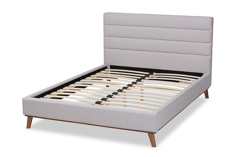 Baxton Studio Erlend Mid-Century Modern Greyish Beige Fabric Upholstered Queen Size Platform Bed