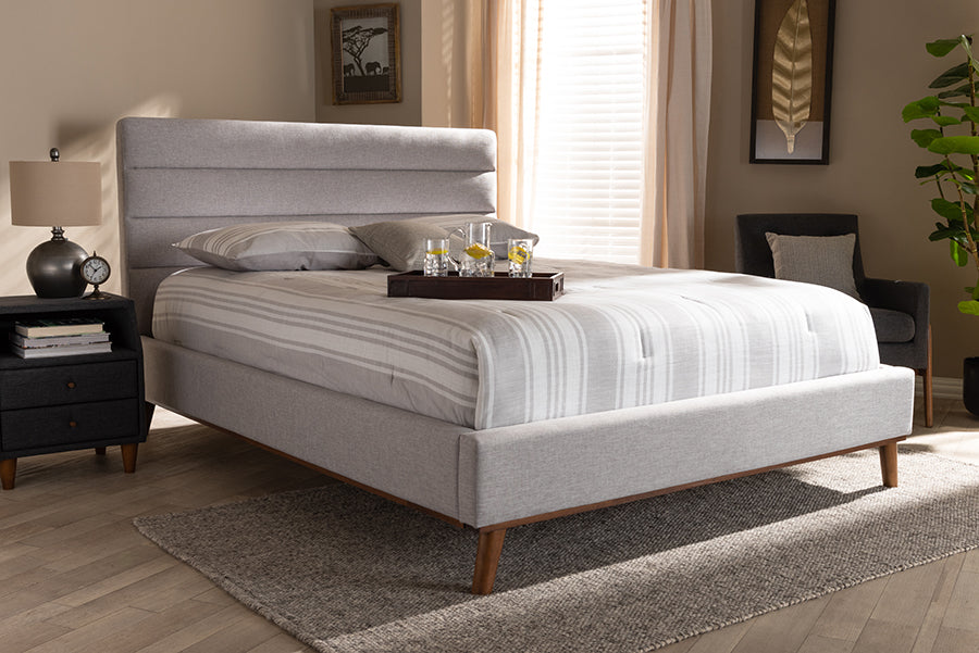 Baxton Studio Erlend Mid-Century Modern Greyish Beige Fabric Upholstered Queen Size Platform Bed