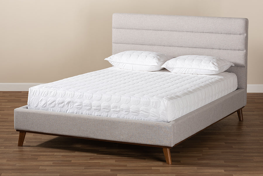 Baxton Studio Erlend Mid-Century Modern Greyish Beige Fabric Upholstered Queen Size Platform Bed