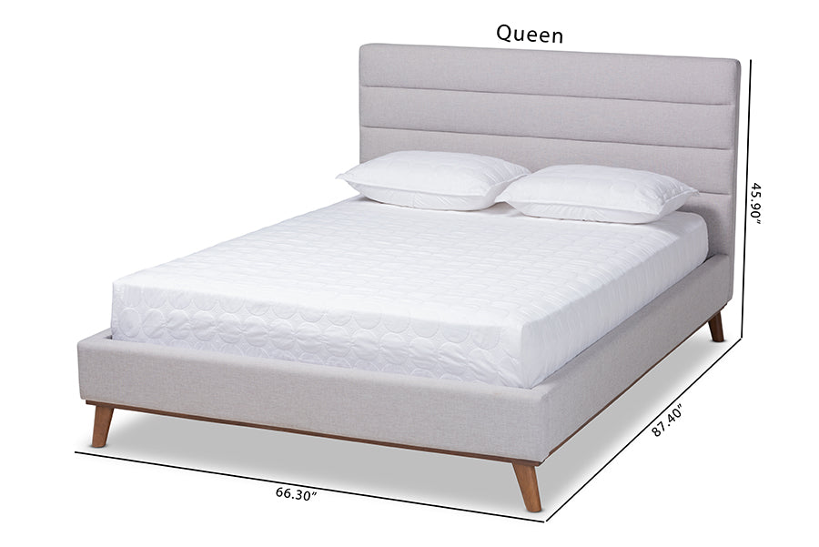 Baxton Studio Erlend Mid-Century Modern Greyish Beige Fabric Upholstered Queen Size Platform Bed