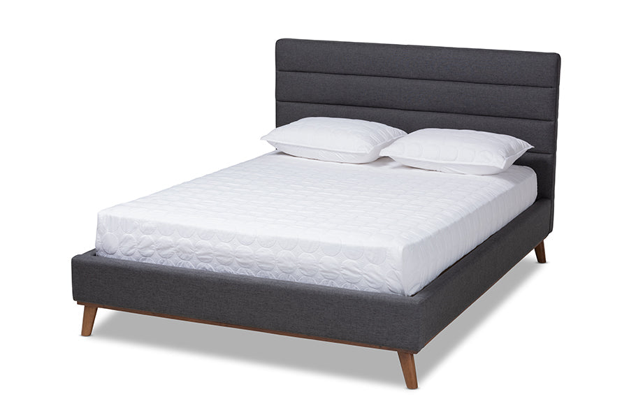 Baxton Studio Erlend Mid-Century Modern Dark Grey Fabric Upholstered King Size Platform Bed