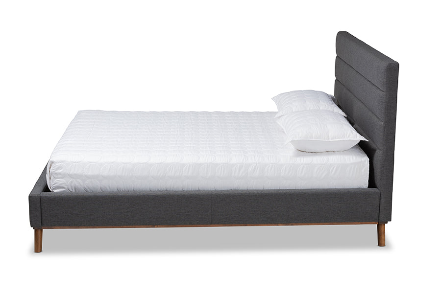 Baxton Studio Erlend Mid-Century Modern Dark Grey Fabric Upholstered King Size Platform Bed