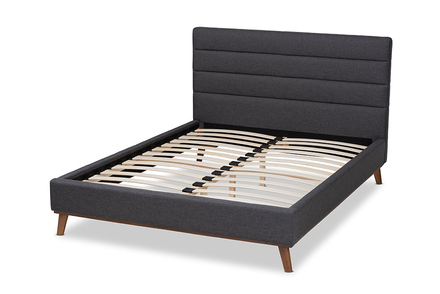 Baxton Studio Erlend Mid-Century Modern Dark Grey Fabric Upholstered Queen Size Platform Bed