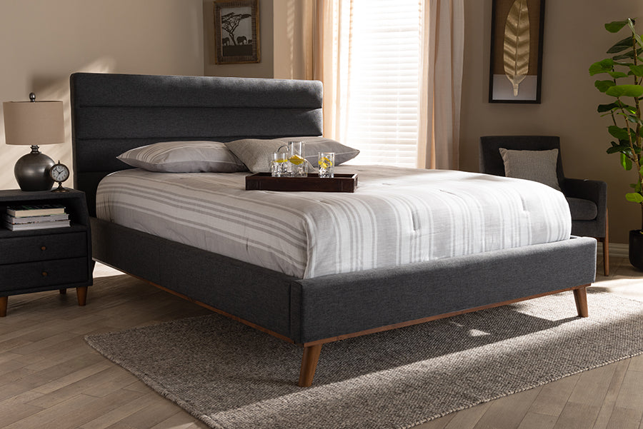 Baxton Studio Erlend Mid-Century Modern Dark Grey Fabric Upholstered King Size Platform Bed