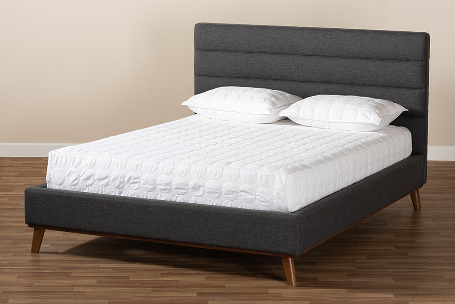 Baxton Studio Erlend Mid-Century Modern Dark Grey Fabric Upholstered Queen Size Platform Bed
